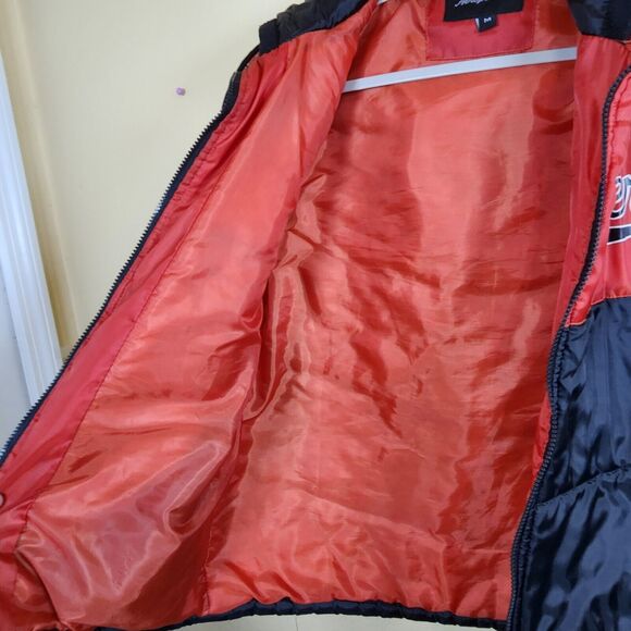 Aeropostale Mens Vest‎ Large Orange Black Full Zip Hooded Lined Puffer Down - Picture 9 of 11